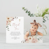  Neutrale Waterverf Bloemen | Doopfoto Bedankkaart (Staand voorkant)