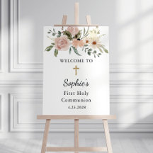 Neutrale Waterverf Bloemen Eerste Communie Welkom