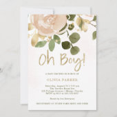 Neutrale Waterverf Bloemen | Oh Boy Baby shower Kaart (Voorkant)