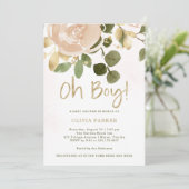 Neutrale Waterverf Bloemen | Oh Boy Baby shower Kaart (Staand voorkant)