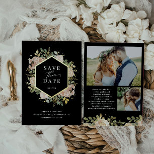 Neutrale waterverf bloemen Save the Date Goud Folie Uitnodiging