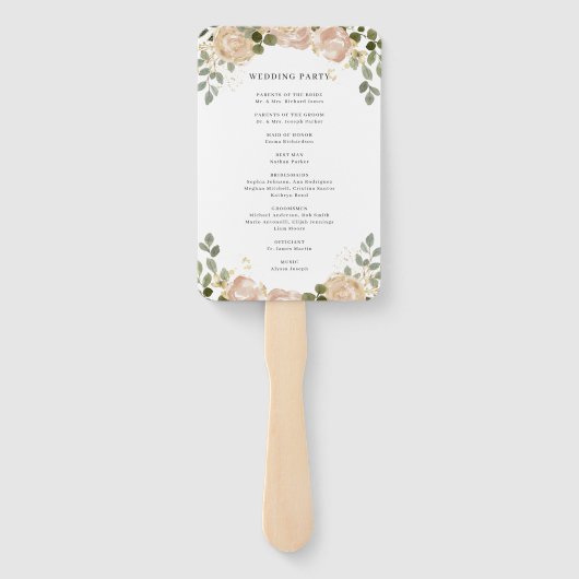 Neutrale Waterverf Bloemen Wit | Trouwprogramma Handwaaier (Achterkant)