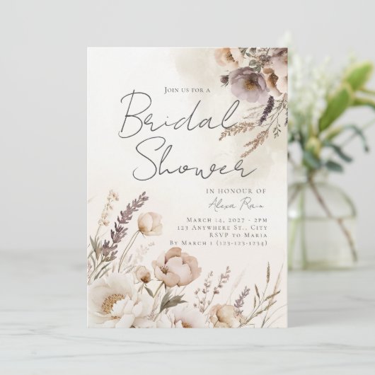 Neutrale Waterverf Bloemendouche Uitnodiging (Staand voorkant)