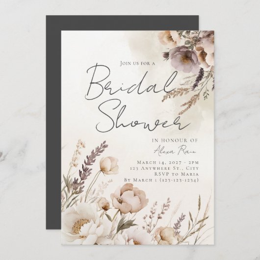 Neutrale Waterverf Bloemendouche Uitnodiging (Voorkant / Achterkant)