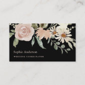 Neutrale Waterverf Botanische flora op zwart Visitekaartje (Voorkant)
