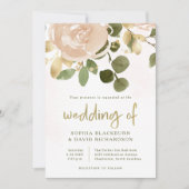 Neutrale Waterverf en gouden bloemen | Weddenschap Kaart (Voorkant)