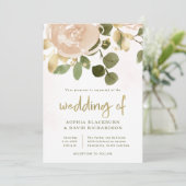 Neutrale Waterverf en gouden bloemen | Weddenschap Kaart (Staand voorkant)