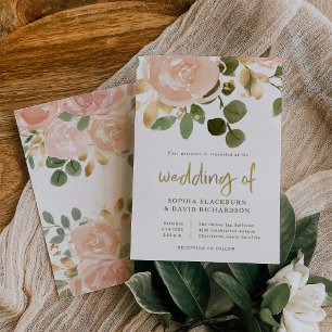 Neutrale Waterverf en gouden bloemen   Weddenschap Kaart