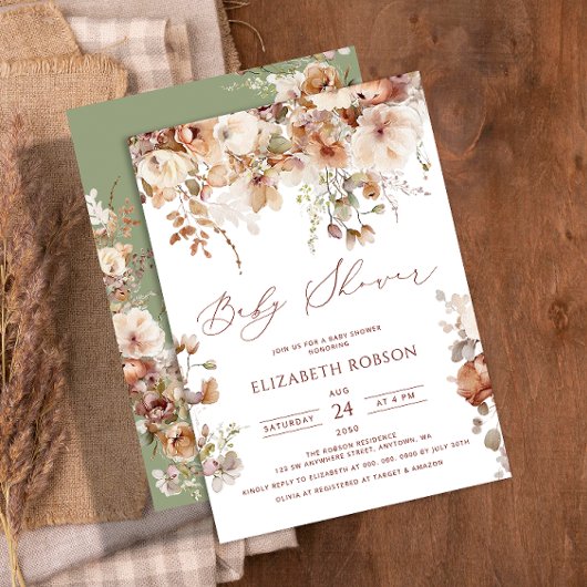 Neutrale Waterverf Floral Baby shower Kaart