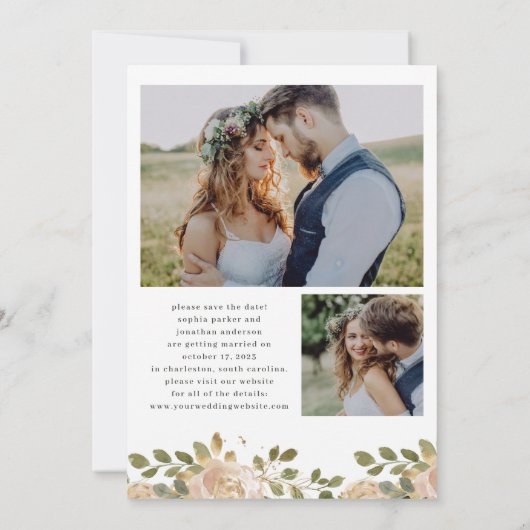 Neutrale Waterverf Floral | Datum opslaan Save The Date (Achterkant)