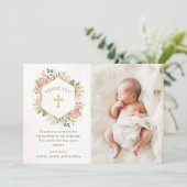 Neutrale Waterverf Floral en Gold | Fotobaptisme Bedankkaart (Staand voorkant)