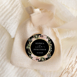 Neutrale Waterverf Floral Gold en Black Bruiloft Ronde Sticker