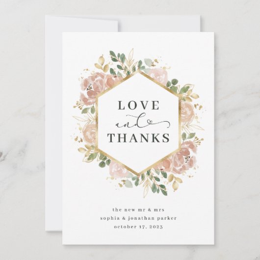 Neutrale Waterverf Floral | Gold Love en Bedankt (Voorkant)