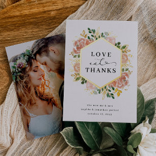 Neutrale Waterverf Floral   Liefde en Bedankt Gold Folie Uitnodiging