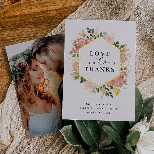 Neutrale Waterverf Floral | Liefde en Bedankt Gold Folie Uitnodiging