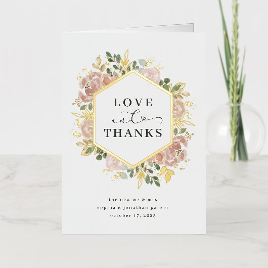 Neutrale Waterverf Floral | Liefde en Bedankt Gold Folie Wenskaart (Voorkant)