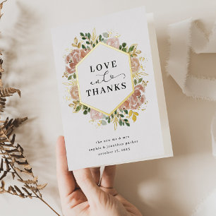 Neutrale Waterverf Floral   Liefde en Bedankt Gold Folie Wenskaart