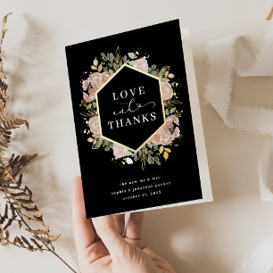 Neutrale Waterverf Floral   Liefde en Bedankt Gold Folie Wenskaart