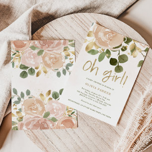 Neutrale Waterverf Floral MeisjesBaby shower Kaart