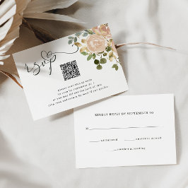 Neutrale Waterverf Floral Traditional- en QR-code RSVP Kaartje