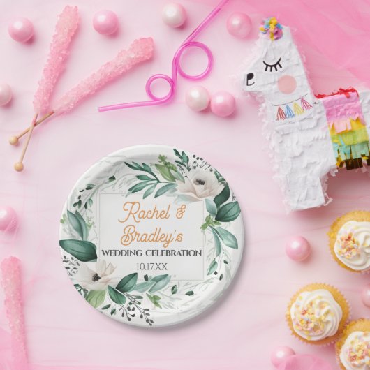 Neutrale Waterverf Floral Wedding Greenery Lijst Papieren Bordje (Feest)