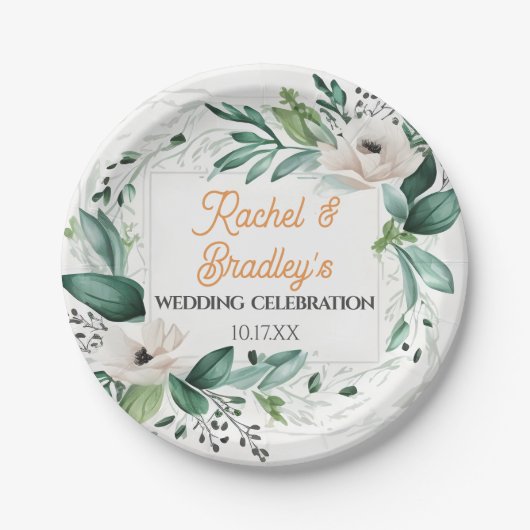 Neutrale Waterverf Floral Wedding Greenery Lijst Papieren Bordje (Voorkant)