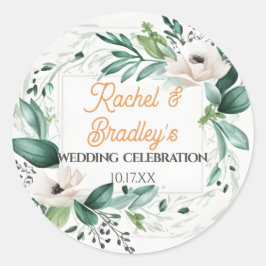Neutrale Waterverf Floral Wedding Greenery Lijst Ronde Sticker