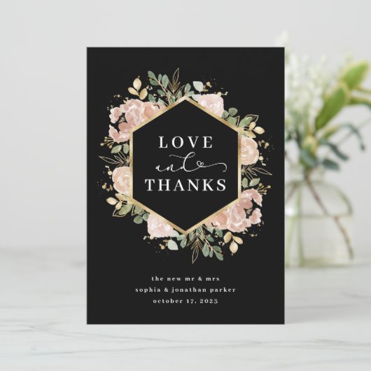 Neutrale Waterverf Floral | Zwarte liefde en Bedan Bedankkaart (Staand voorkant)