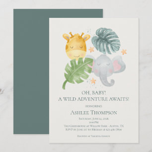 Neutrale Waterverf Jungle Dieren Baby Shower Kaart