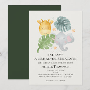 Neutrale Waterverf Jungle Dieren Baby Shower Kaart