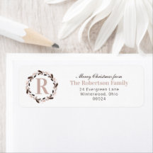 Neutrale Waterverf Kerst Monogram Naam Retouradres