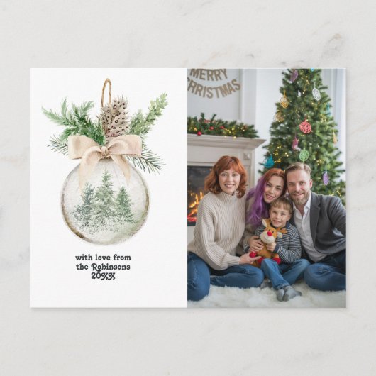 Neutrale Waterverf kerstbal Feestdagenkaart (Voorkant)