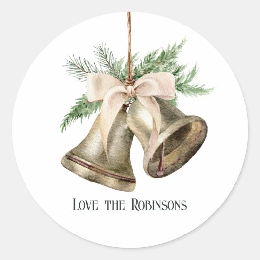 Neutrale Waterverf Kerstbellen Vakantie Ronde Sticker (Voorkant)
