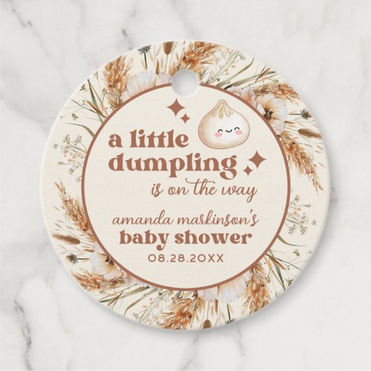 Neutrale Waterverf Little Dumpling Bao Baby shower Bedankjes Labels (Voorkant)