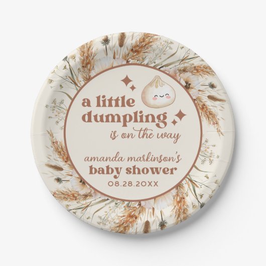 Neutrale Waterverf Little Dumpling Bao Baby shower Papieren Bordje (Voorkant)