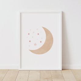 Neutrale Waterverf Moon en Stars Nursery Poster