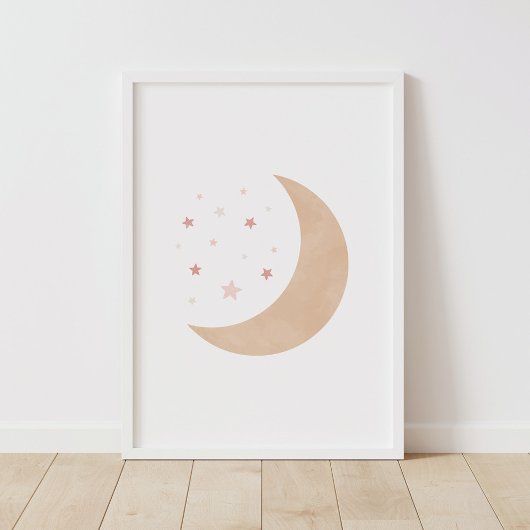 Neutrale Waterverf Moon en Stars Nursery Poster