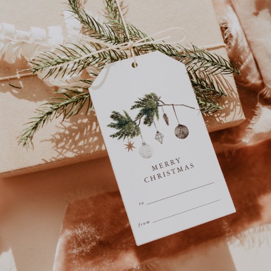 Neutrale waterverfkerstversieringen  cadeaulabel