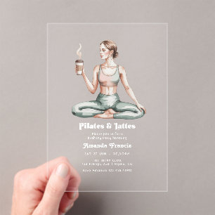 Neutrale Wellness Pilates & Lattes Verjaardagsfees Acryl Uitnodigingen