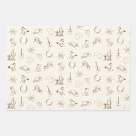 Neutrale Westerne Rodeo Brown & Blue Set Inpakpapier Vel