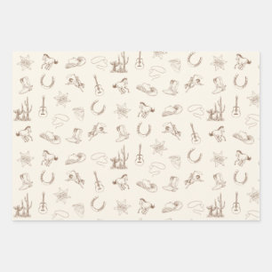 Neutrale Westerne Rodeo Brown & Blue Set Inpakpapier Vel