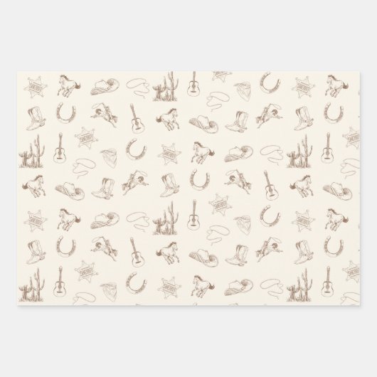 Neutrale Westerne Rodeo Brown & Blue Set Inpakpapier Vel (Voorkant)