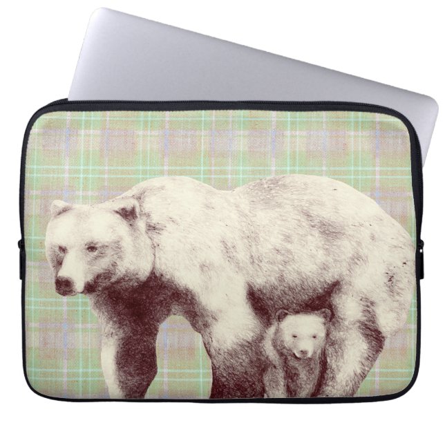 Neutrale Wijze Geruite Beer Laptop Sleeve (Voorkant)