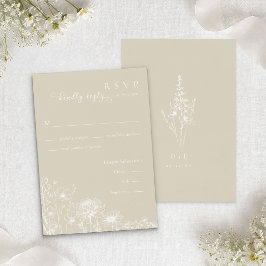 Neutrale Wilde Bloem RSVP Kaart Minimalistische Tr
