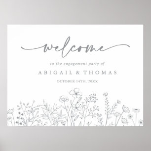 Neutrale wilde bloemen verlovingsfeest welkom poster
