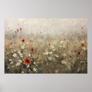Neutrale Wilde Bloemenweide Klaprozen Madeliefjes Poster