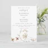 Neutrale Wildflower Elegante Boho Huwelijksuitnodi Kaart (Staand voorkant)