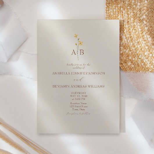 Neutrale Wildflower Huwelijksuitnodiging Kaart
