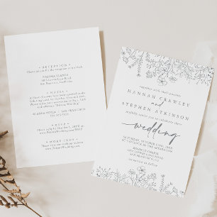 Neutrale Wildflower voor- en achterbruiloft Kaart