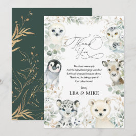 Neutrale Winter Wonderland Cute Dieren Baby Shower Bedankkaart